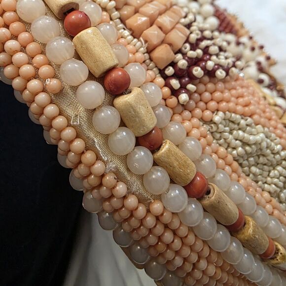 New w/ flaws Made In India Beaded Hand-Sewn Handbag Natural Boho Vacation Beach - Picture 11 of 12